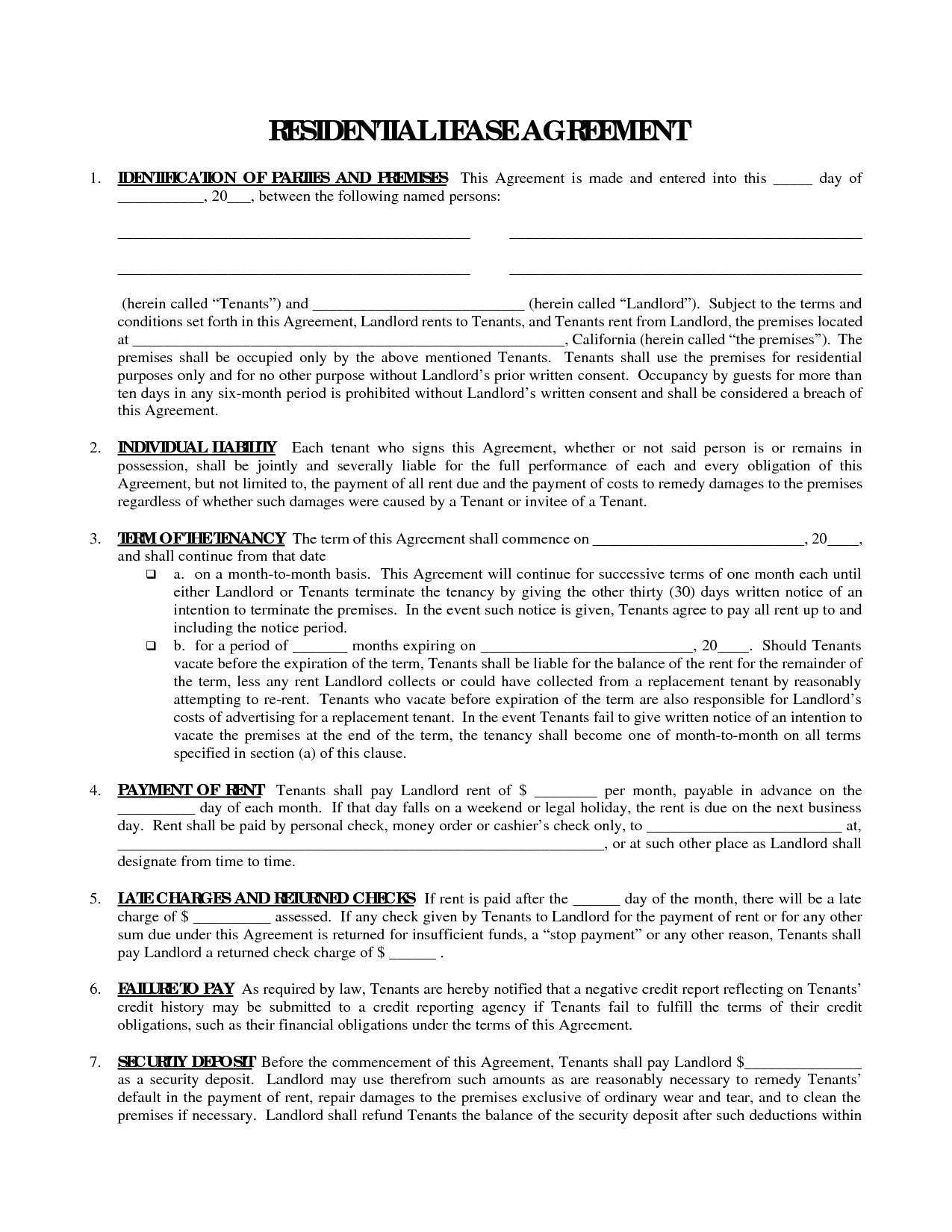 free printable general lease agreement
